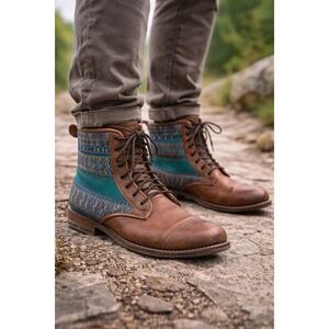Teysha Boots Mens 10 Brown Handmade Guatemalan Peace Woven Lace Up